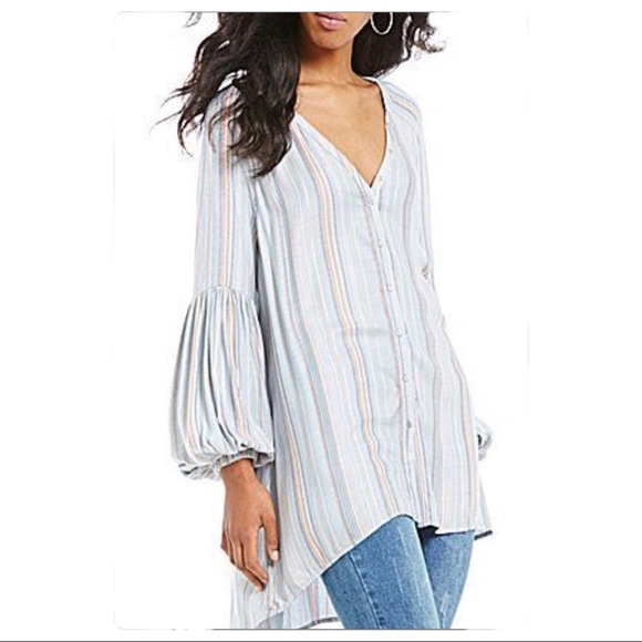 Gianni Bini Tops - Gianni Bini Blue Striped Tunic Top Sz Medium